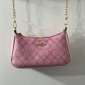 Coach Pink Signature Mini Crossbody with Gold Chain